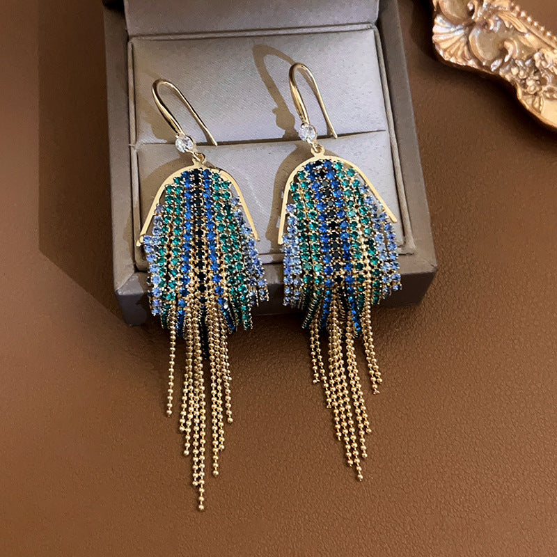 Gold Diamond Tassel Earrings