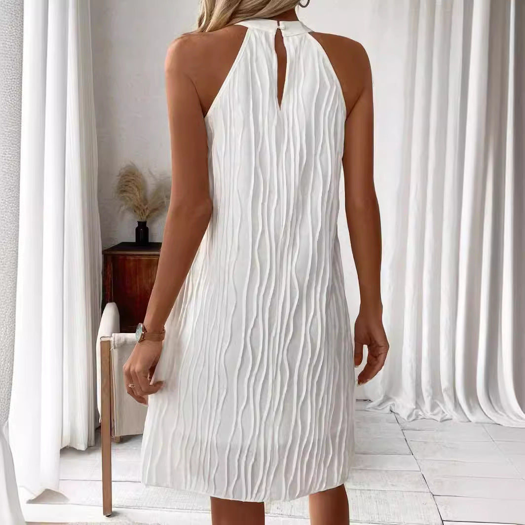 Elegant White Halter Backless Mini Dress
