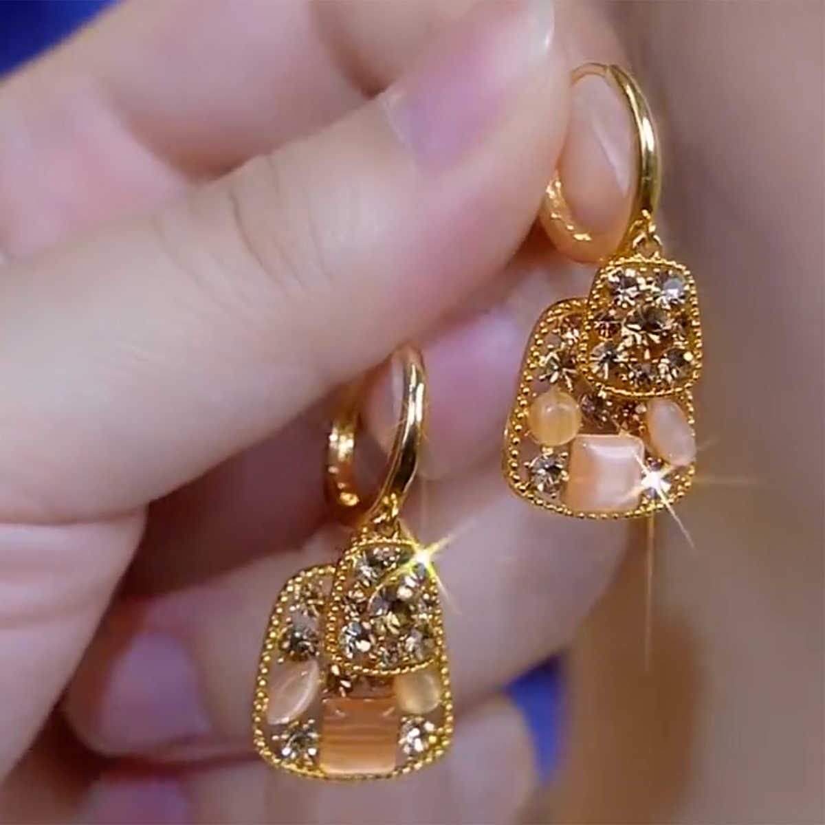 Light Luxury Temperament Opal Square Ear Clip Elegant High-end Sense