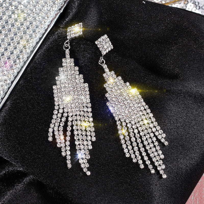Silver Needle Exaggerated Fringe Earrings Female Personality
