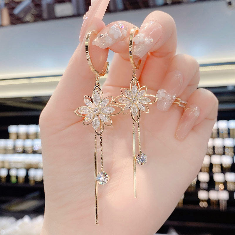 Elegant Flower Tassel Crystal Earrings for Women