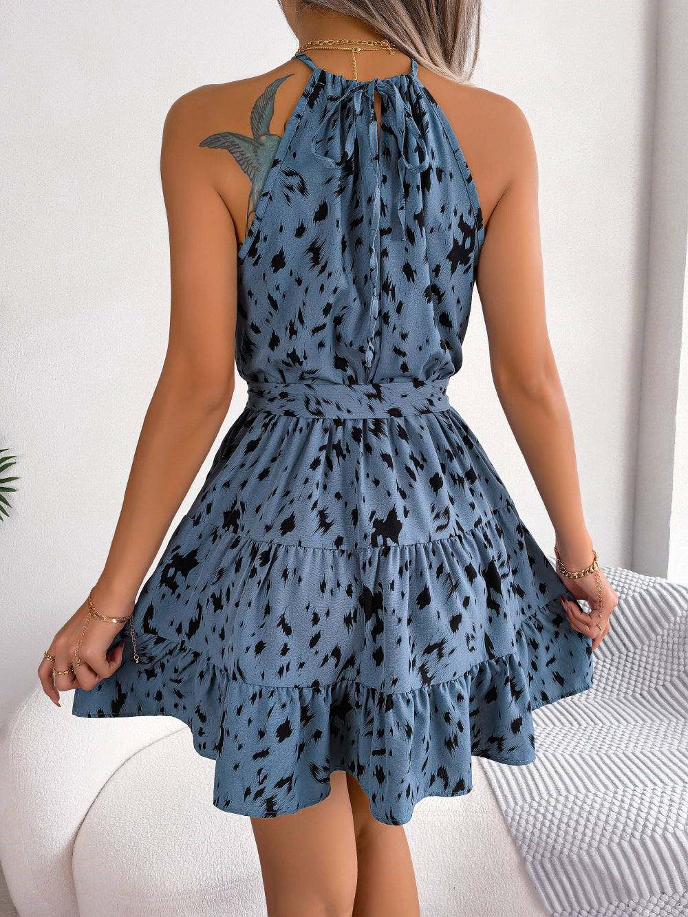 Leopard Print Halter Dress for Women