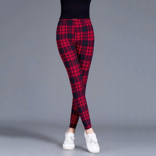Women’s Red Plaid Cotton Leggings – Soft, Stretchy & Stylish