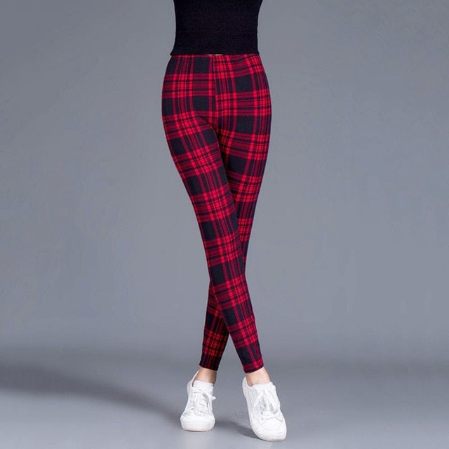 Women’s Red Plaid Cotton Leggings – Soft, Stretchy & Stylish
