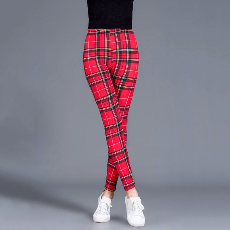Women’s Red Plaid Cotton Leggings – Soft, Stretchy & Stylish