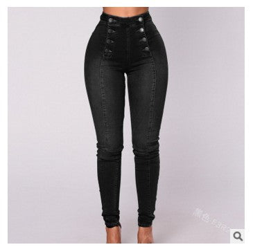 High-waisted Casual Jeans Trousers Double Row Multi-button
