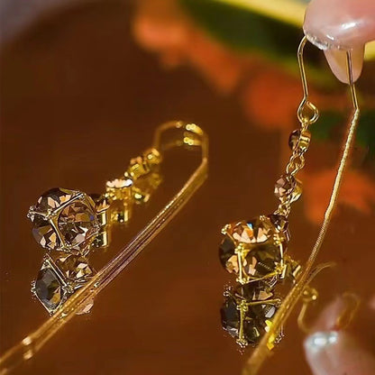 Elegant Long Rhinestone Ball Earrings
