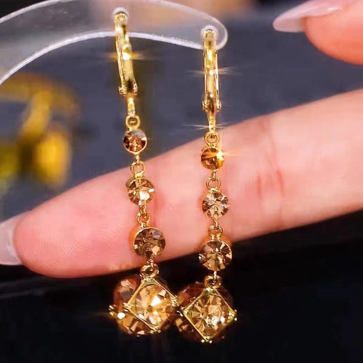 Elegant Long Rhinestone Ball Earrings