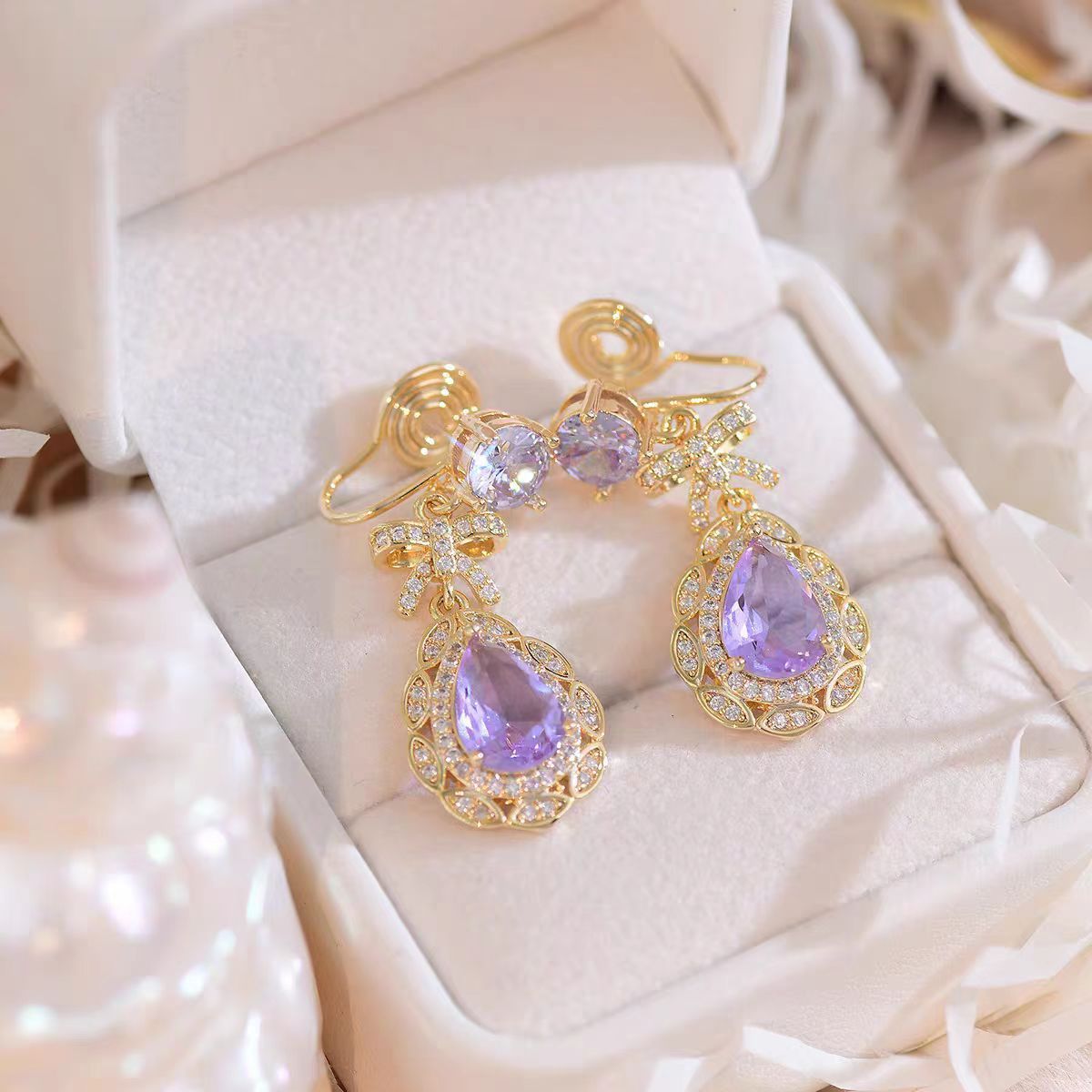 Luxury Amethyst Bowknot Earrings for Women