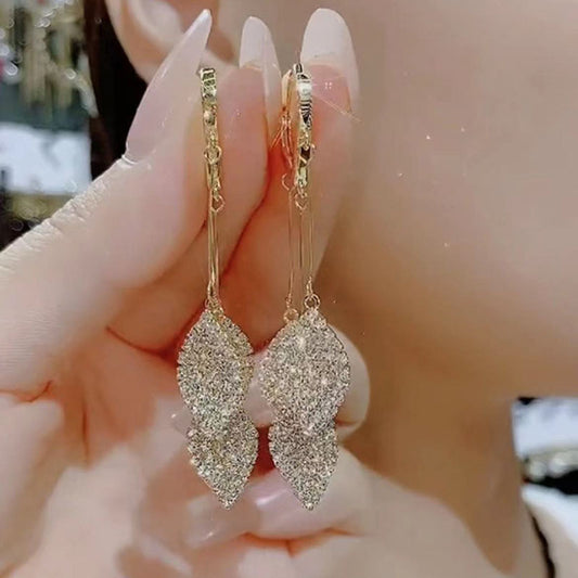 Diamond Leaf Tassel Earrings