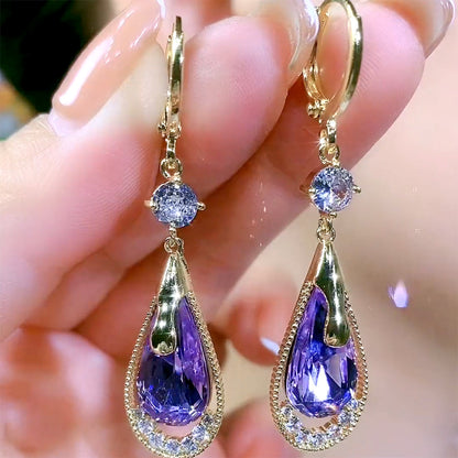 Luxury Purple Crystal Drop Earrings for Women