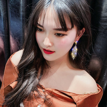 Silver Needle Exaggerated Fringe Earrings Female Personality