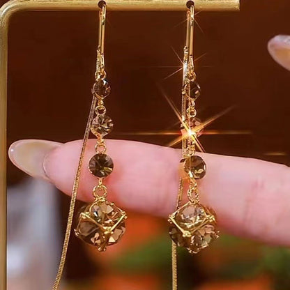 Elegant Long Rhinestone Ball Earrings