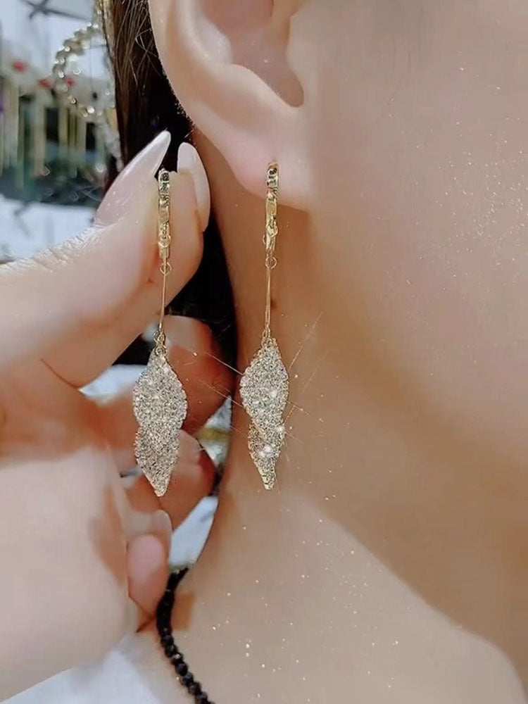 Diamond Leaf Tassel Earrings