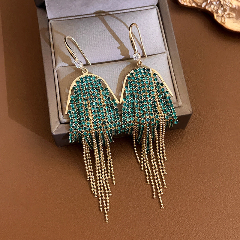 Gold Diamond Tassel Earrings