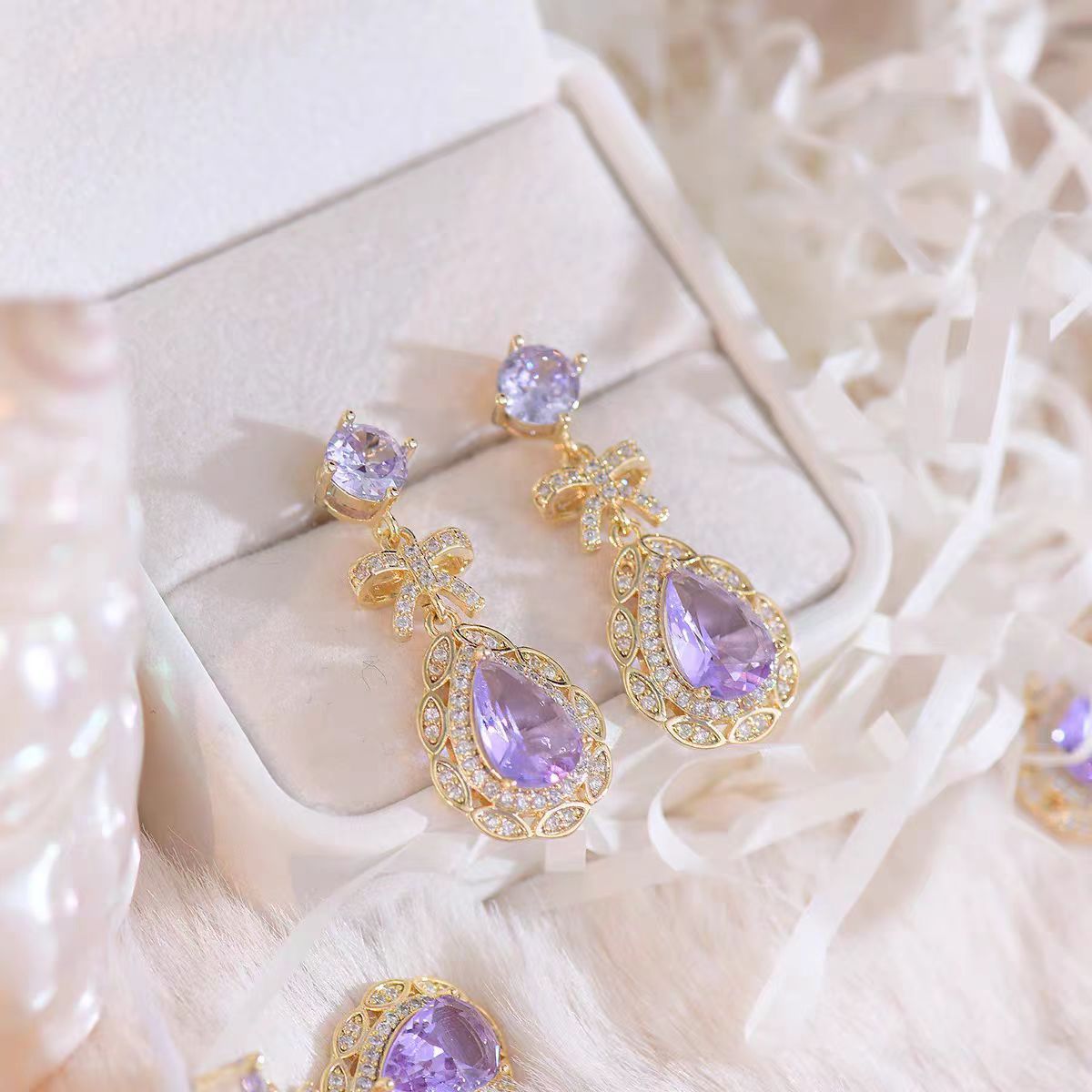 Luxury Amethyst Bowknot Earrings for Women