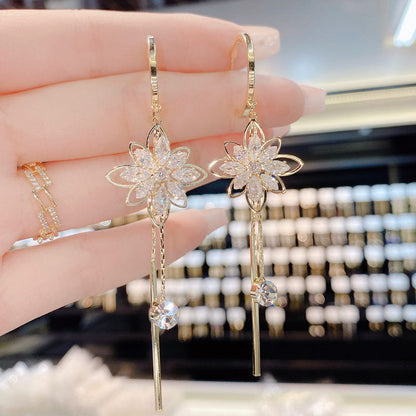 Elegant Flower Tassel Crystal Earrings for Women
