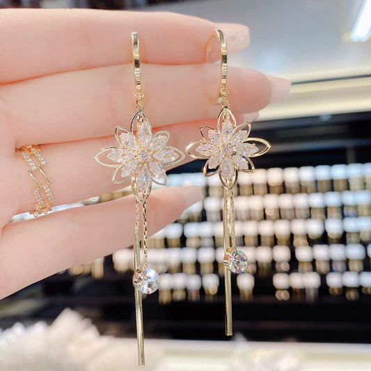 Elegant Flower Tassel Crystal Earrings for Women
