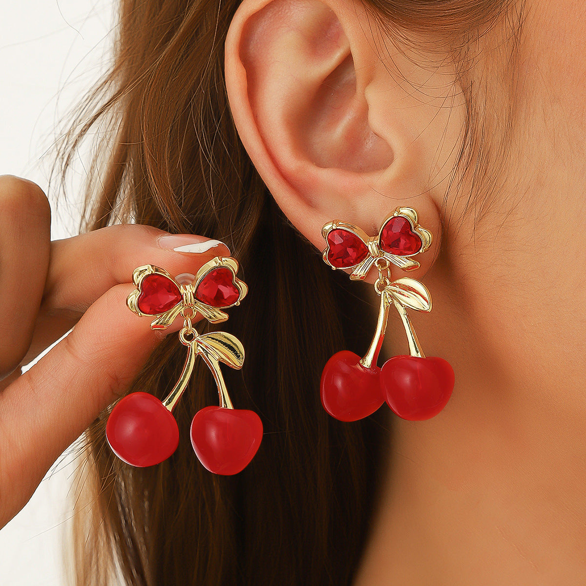 Cherry-Shaped Crystal Earrings for Women