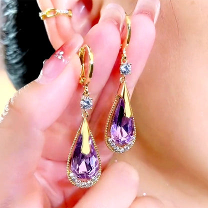 Luxury Purple Crystal Drop Earrings for Women