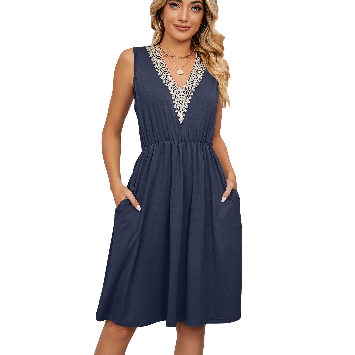 ace V-Neck Sleeveless Pocket Dress for Women