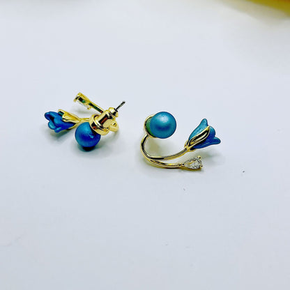 Red Tulip Pearl Earrings for Women