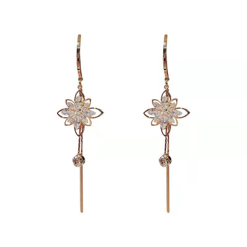 Elegant Flower Tassel Crystal Earrings for Women