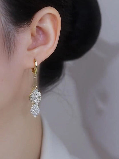 Diamond Leaf Tassel Earrings