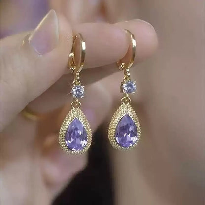 Elegant Purple Zircon Drop Earrings for Women
