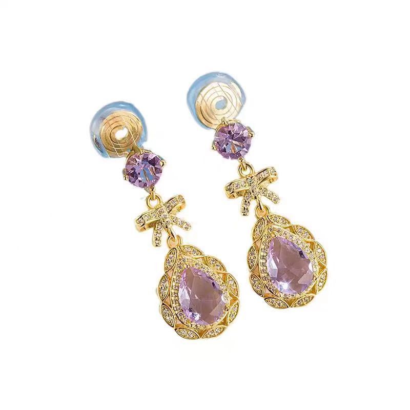 Luxury Amethyst Bowknot Earrings for Women
