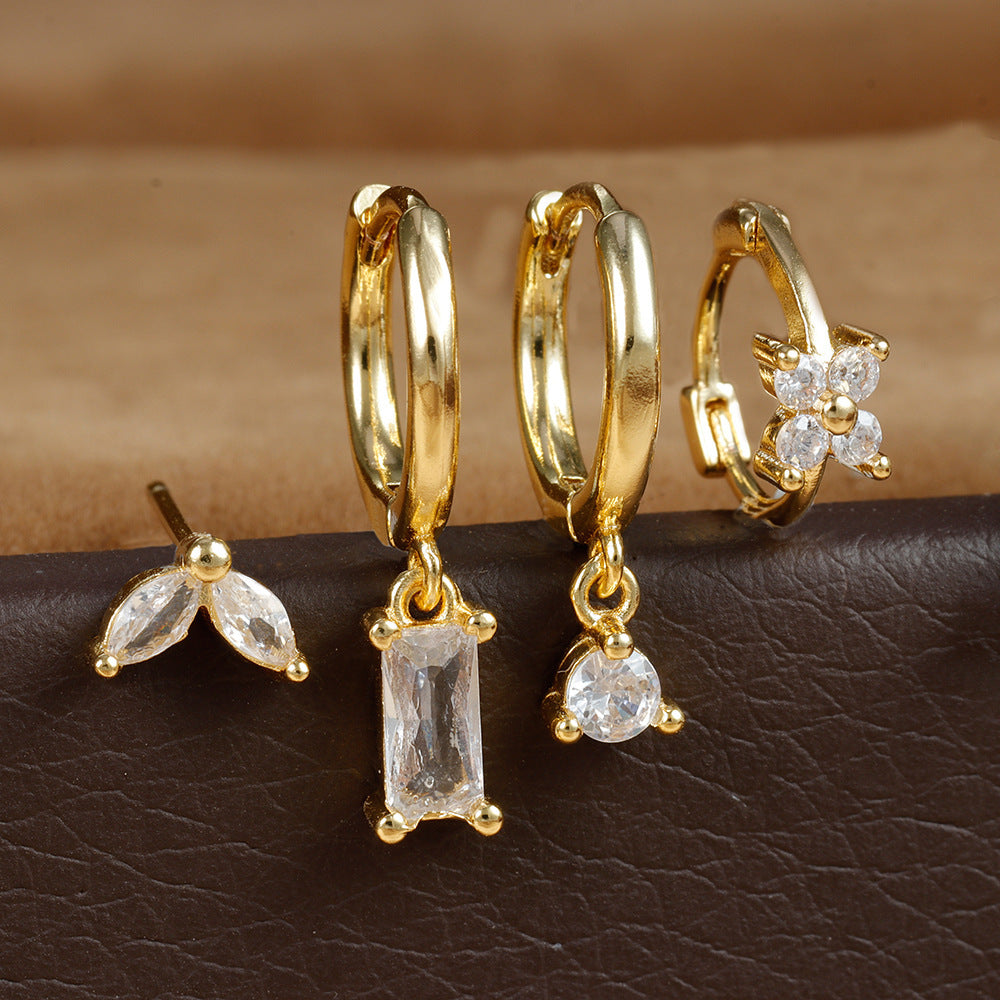 Geometric Horse Eye Flower Zircon Temperament Entry Lux Personalized Earrings