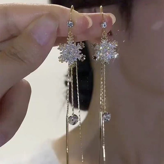 Gold Snowflake Tassel Earrings