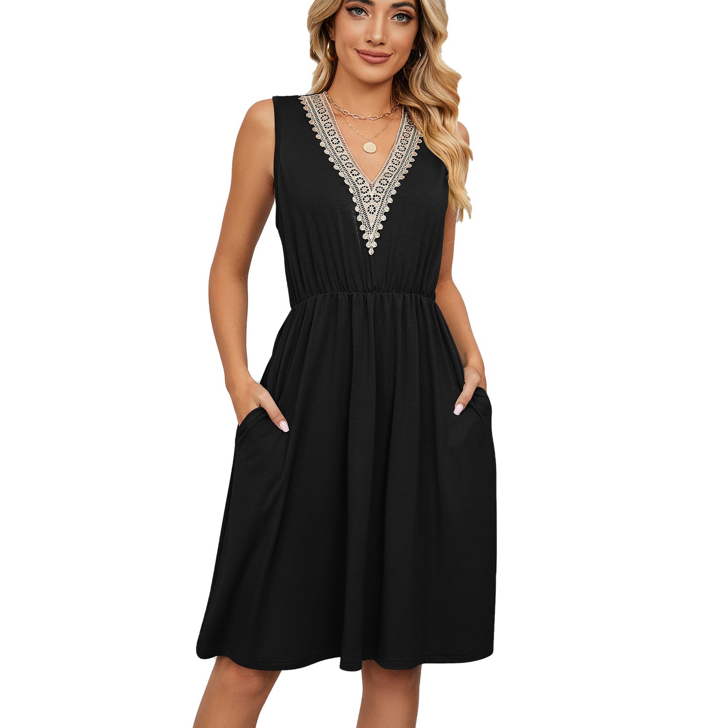 ace V-Neck Sleeveless Pocket Dress for Women