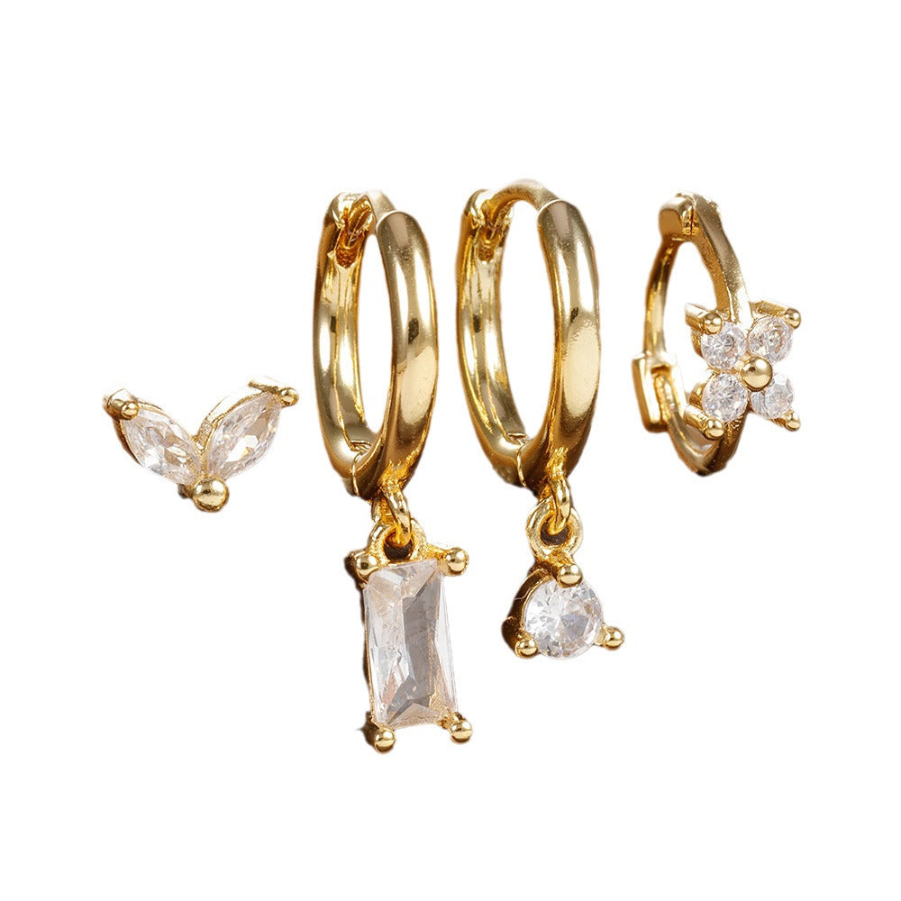 Geometric Horse Eye Flower Zircon Temperament Entry Lux Personalized Earrings