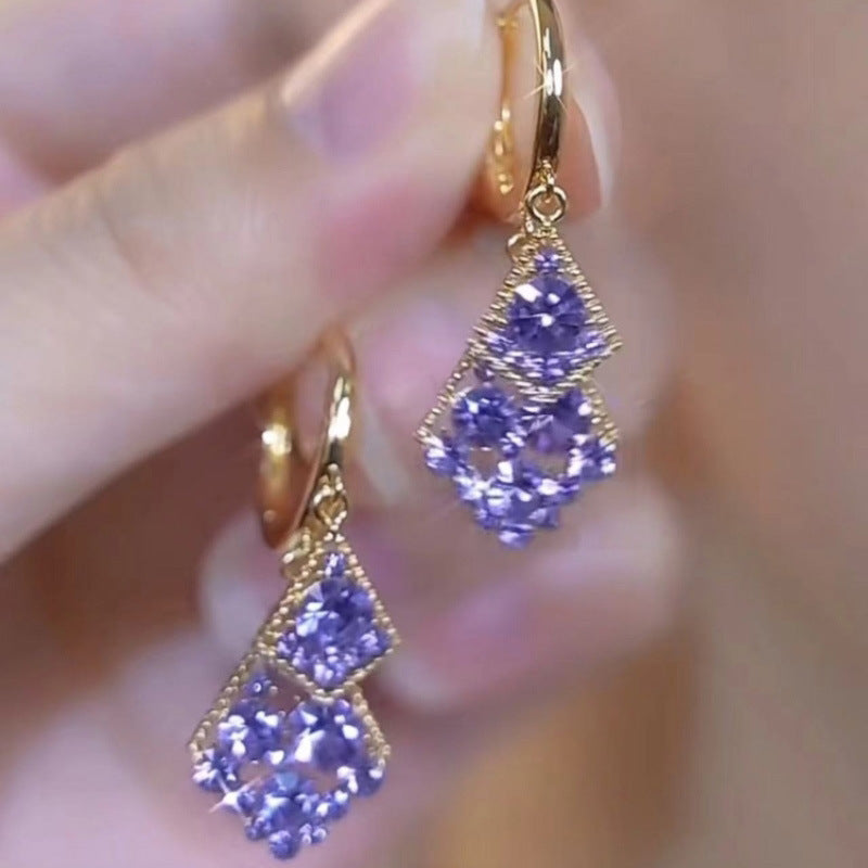 Diamond Round Grid Flower Pendant Earrings