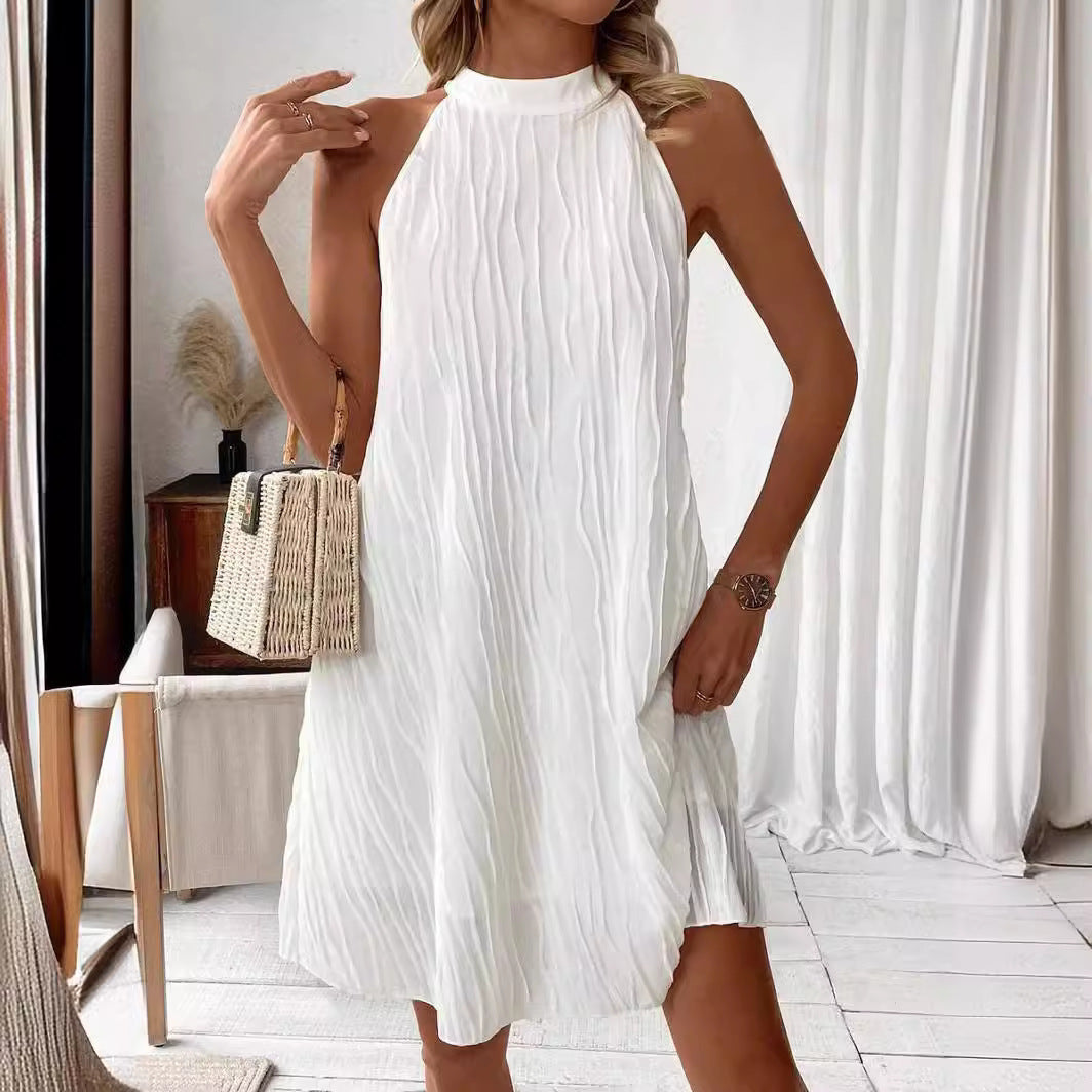 Elegant White Halter Backless Mini Dress