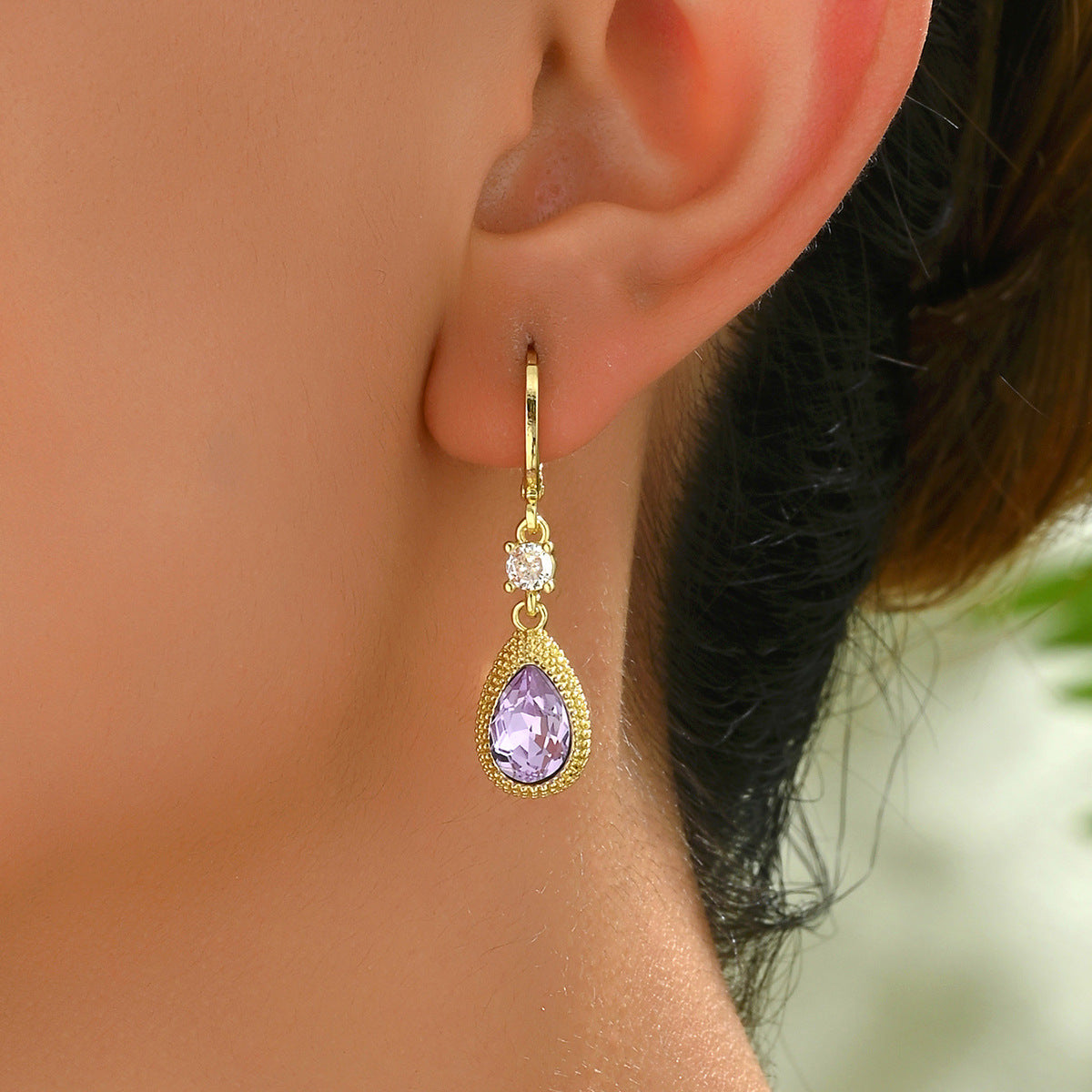 Elegant Purple Zircon Drop Earrings for Women