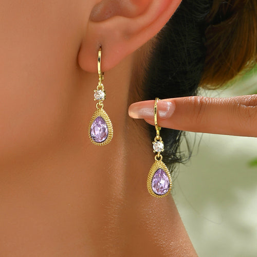 Elegant Purple Zircon Drop Earrings for Women