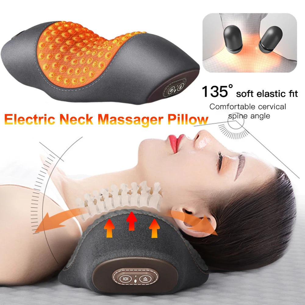 Electric Neck Massage Pillow Heating Vibration Neck Massager Back Cervical Traction Relax Sleeping Memory Foam Spine Support