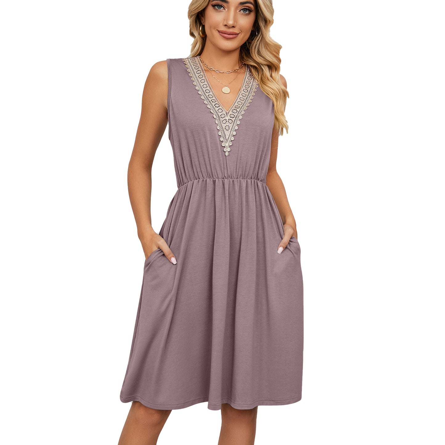 ace V-Neck Sleeveless Pocket Dress for Women