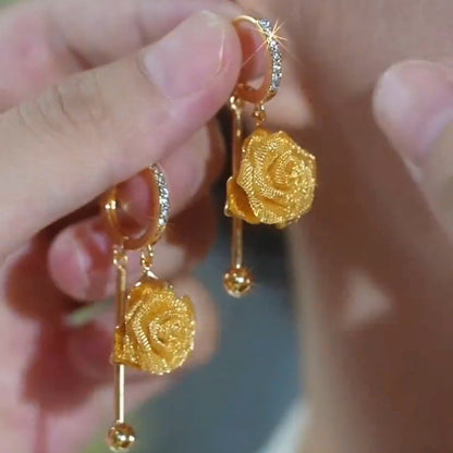 Diamond Round Grid Flower Pendant Earrings