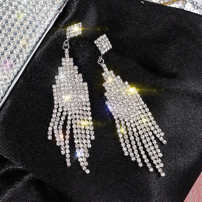 Silver Needle Exaggerated Fringe Earrings Female Personality