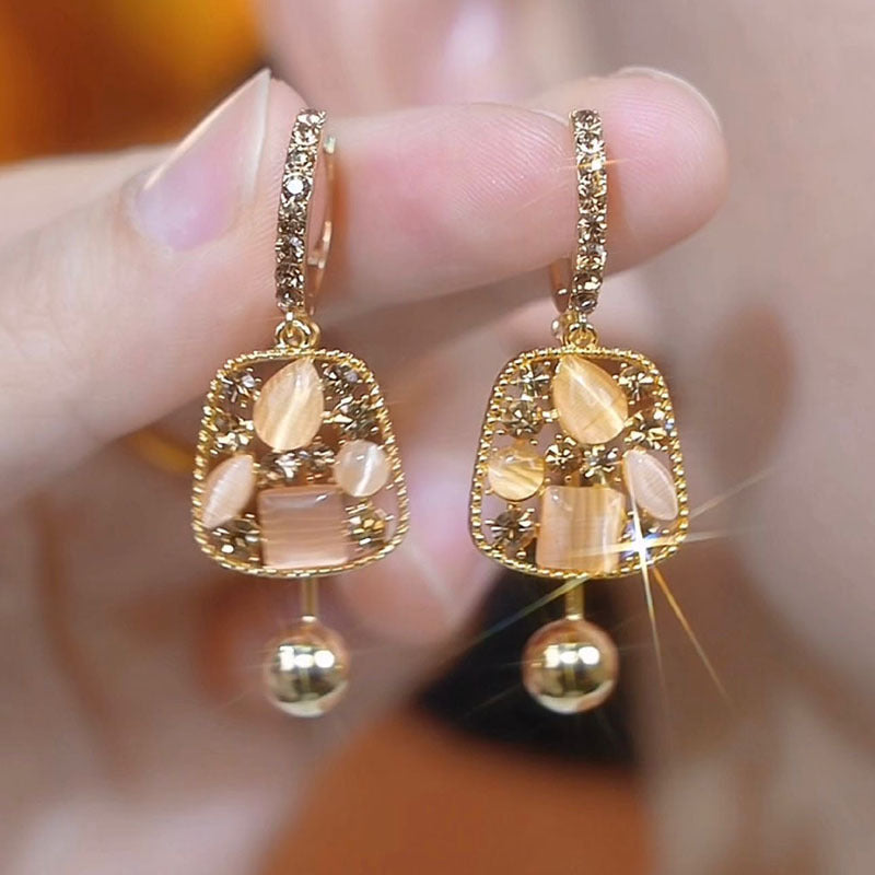 Light Luxury Temperament Opal Square Ear Clip Elegant High-end Sense