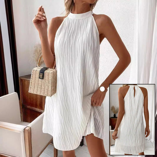 Elegant White Halter Backless Mini Dress