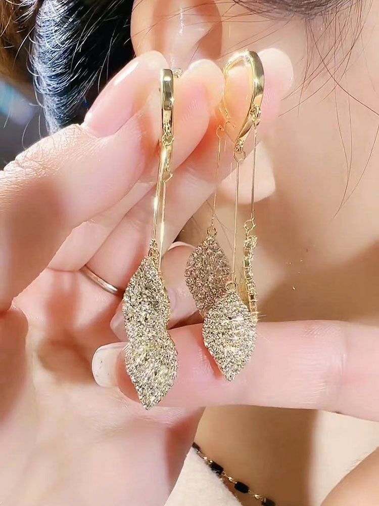Diamond Leaf Tassel Earrings