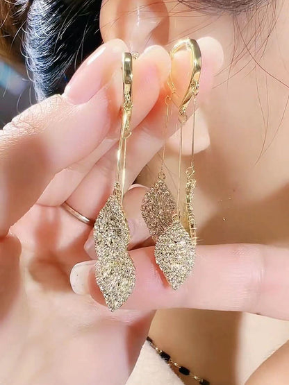 Diamond Leaf Tassel Earrings
