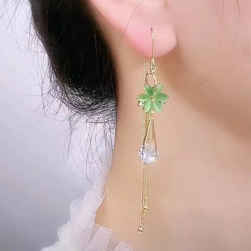 Green Flower Crystal Earrings