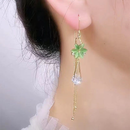 Green Flower Crystal Earrings