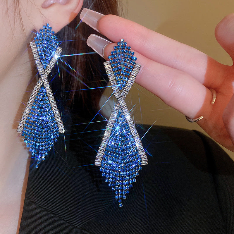 Blue Diamond Tassel Earrings