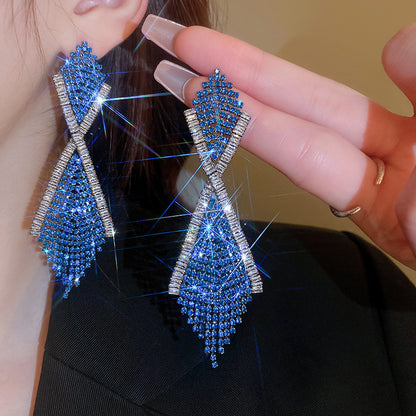 Blue Diamond Tassel Earrings